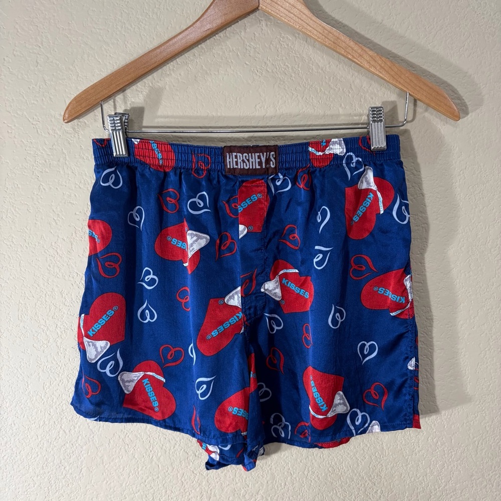Luxury 100% Silk Mens Boxer Blue Hersey’s Sz M Vintage Cute Holiday Romantic